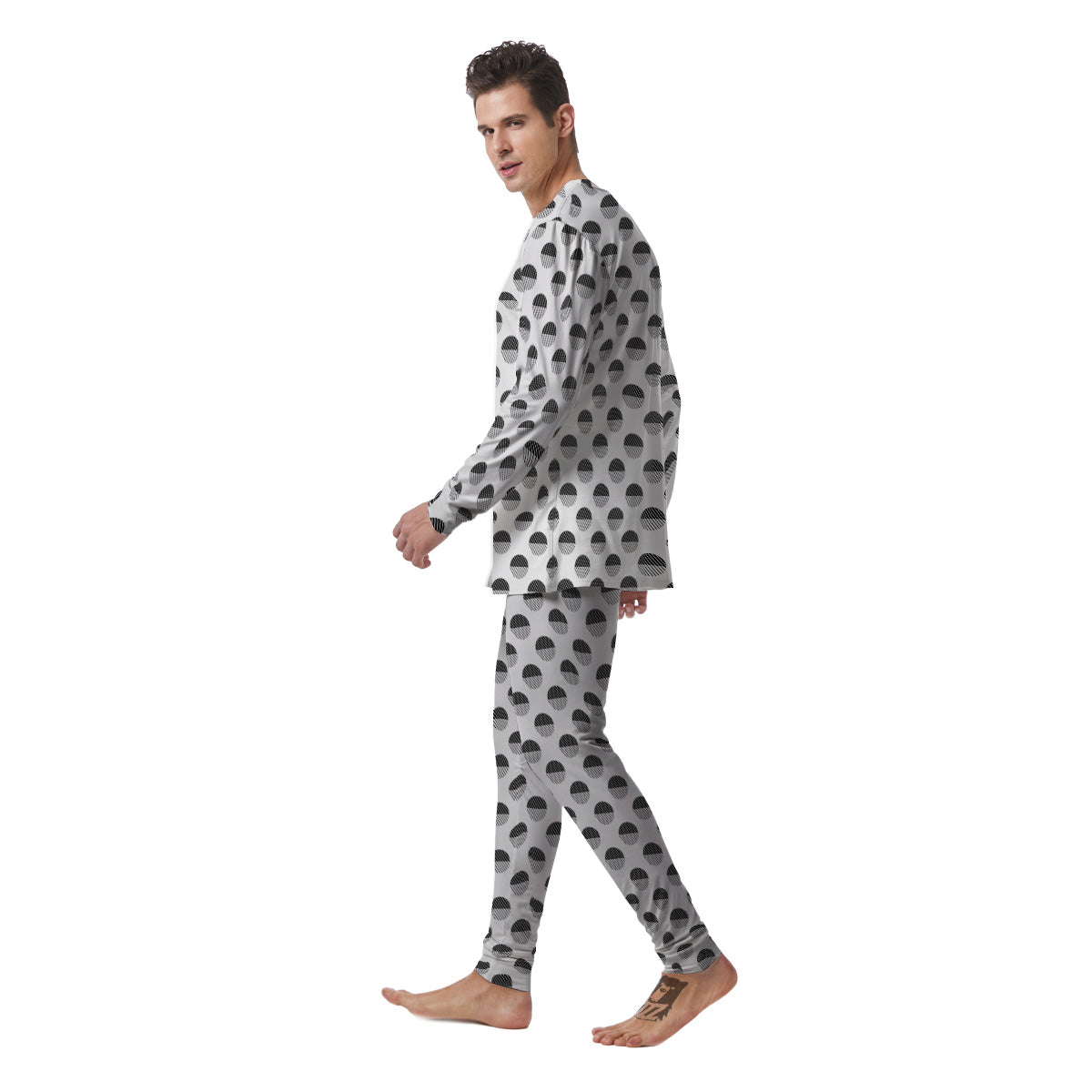 Geometric Black And White Polka Dots Print Pattern Men's Pajamas-grizzshop