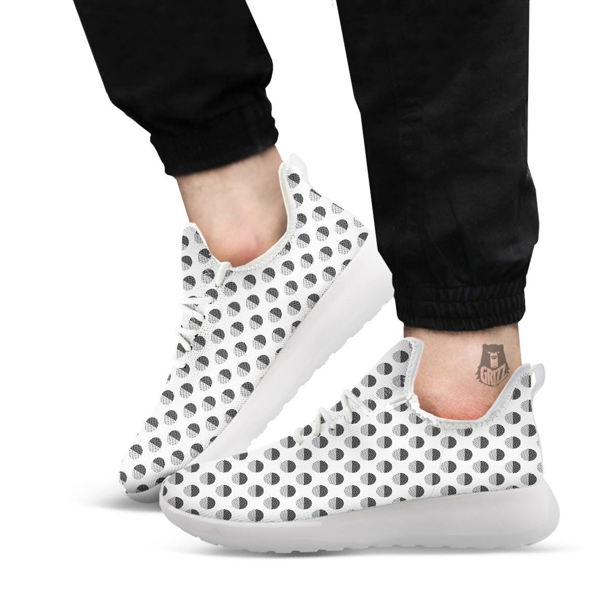 Geometric Black And White Polka Dots Print Pattern White Athletic Shoes-grizzshop