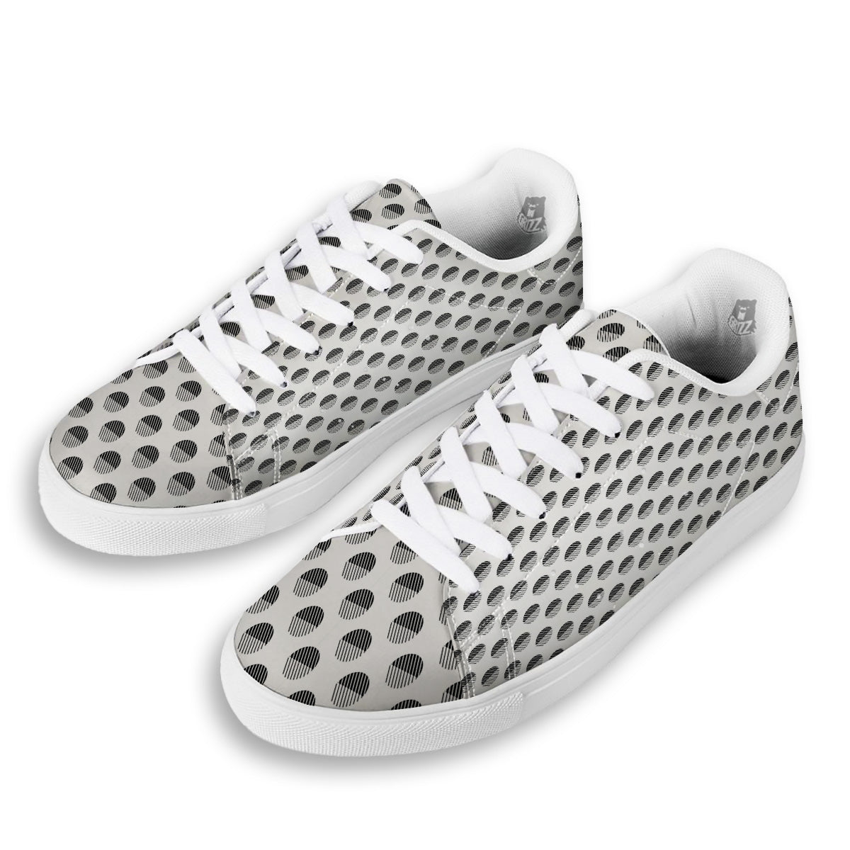 Geometric Black And White Polka Dots Print Pattern White Low Top Sneakers-grizzshop
