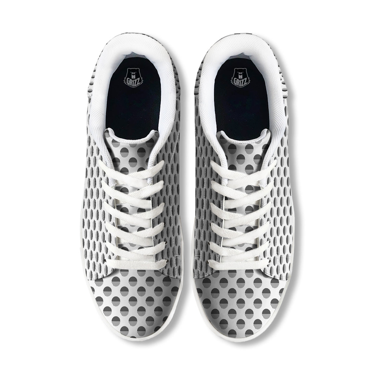 Geometric Black And White Polka Dots Print Pattern White Low Top Sneakers-grizzshop