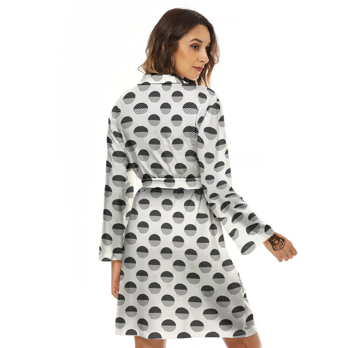 Geometric Black And White Polka Dots Print Pattern Women's Robe-grizzshop