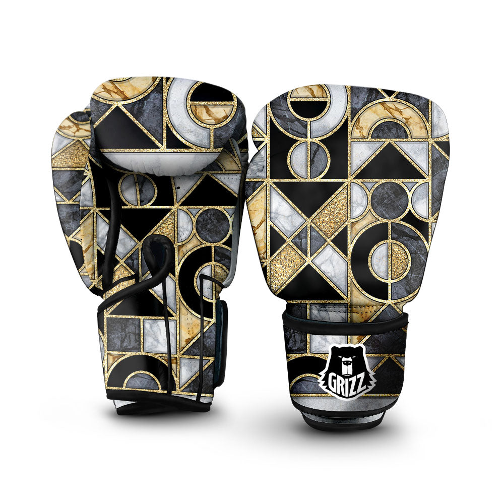 Geometric Black Gold Marble Print Boxing Gloves-grizzshop