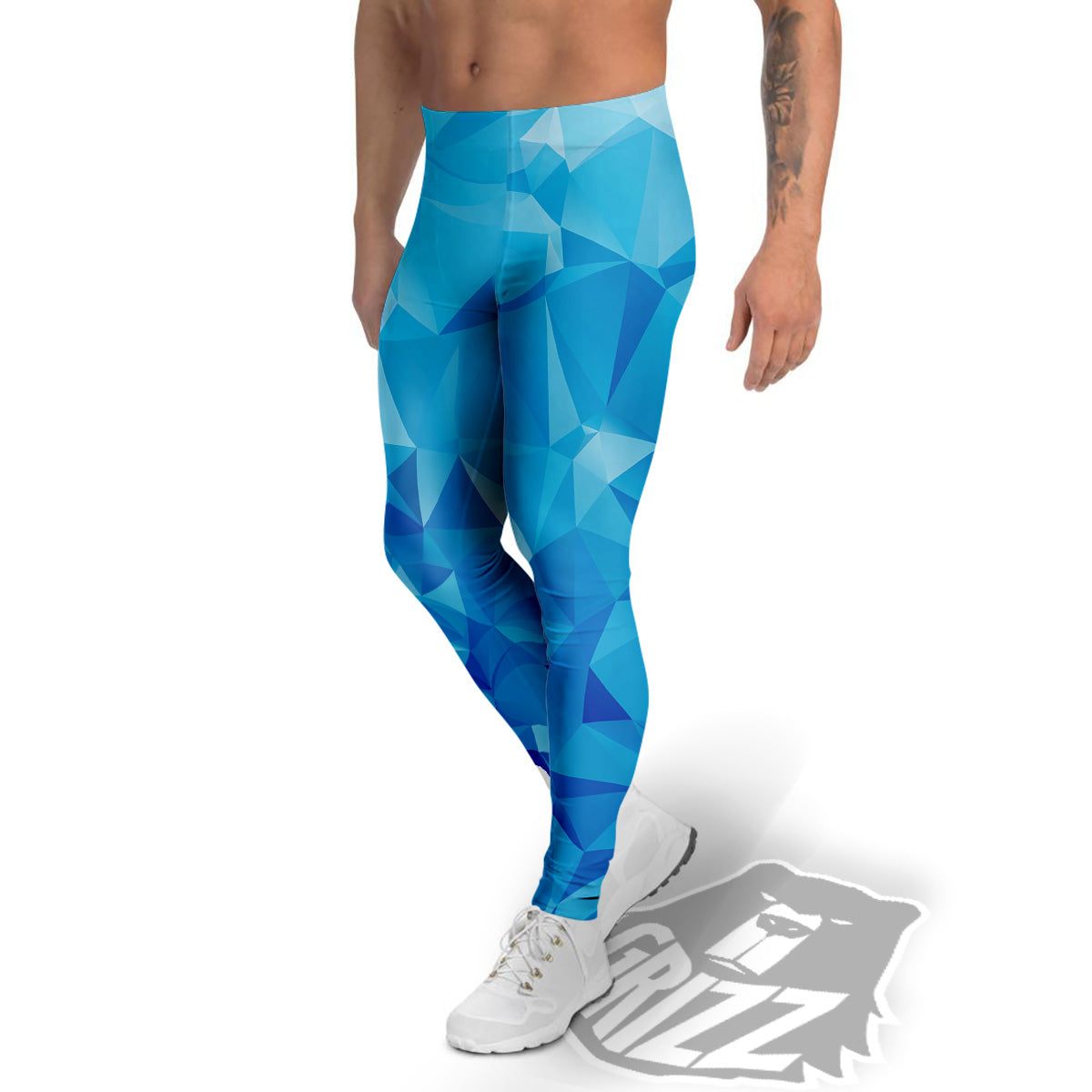 Geometric Blue Polygonal Print Men's Leggings-grizzshop