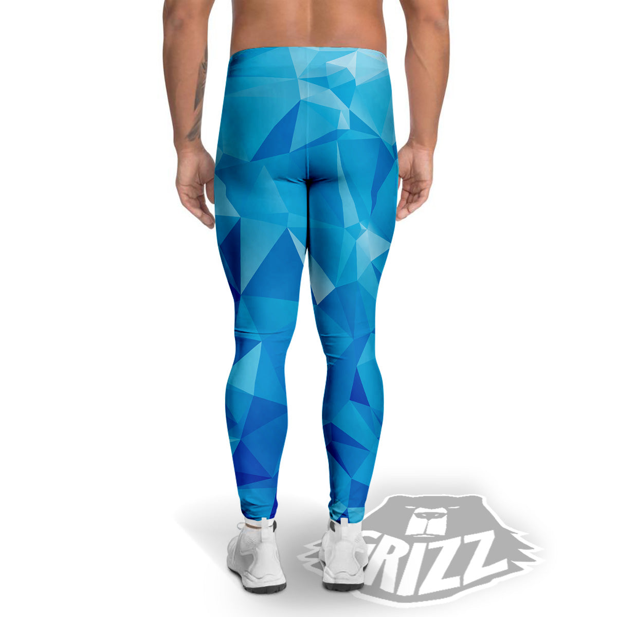 Geometric Blue Polygonal Print Men's Leggings-grizzshop