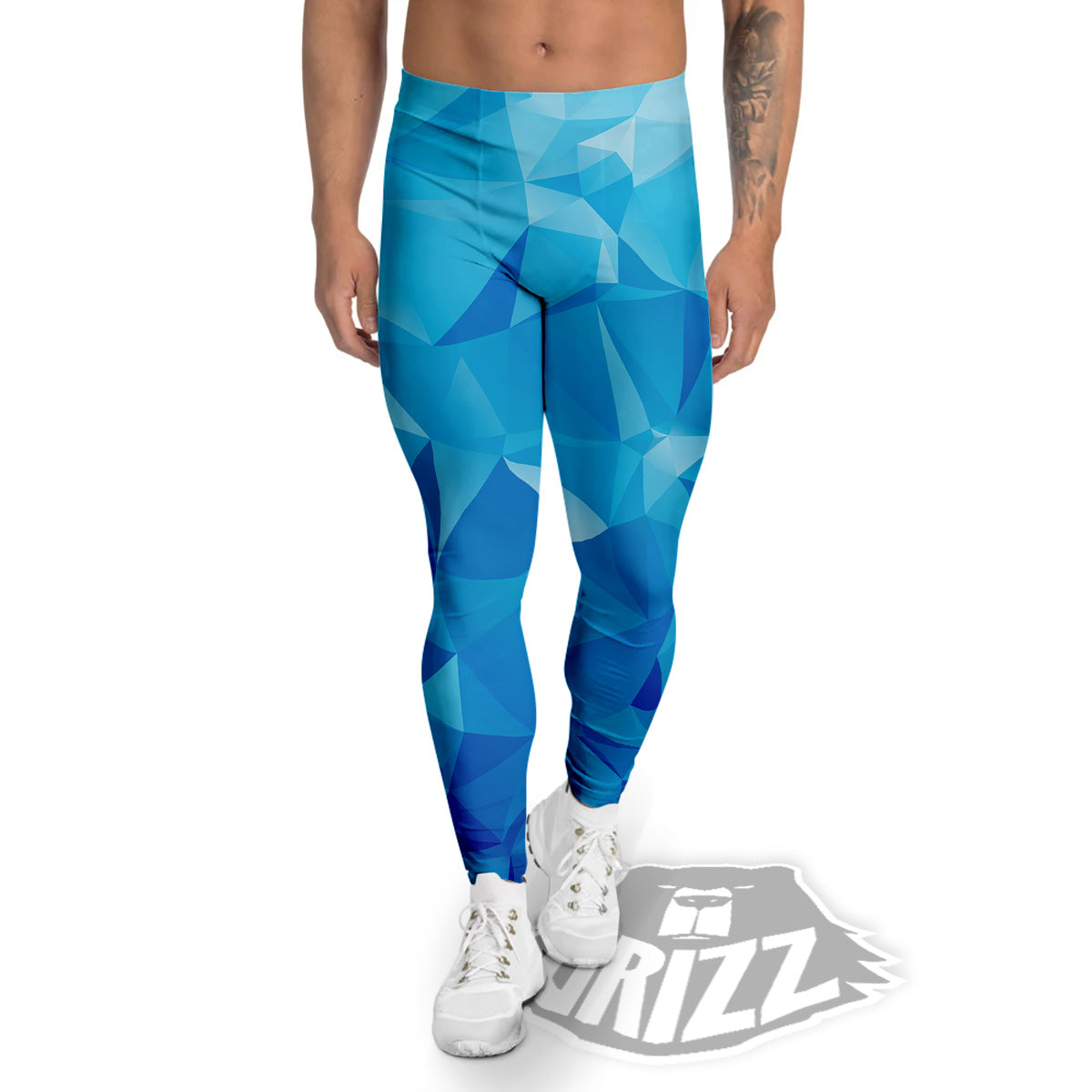 Geometric Blue Polygonal Print Men's Leggings-grizzshop