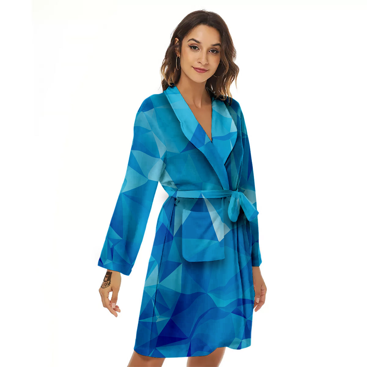 Geometric Blue Polygonal Print Women's Robe-grizzshop