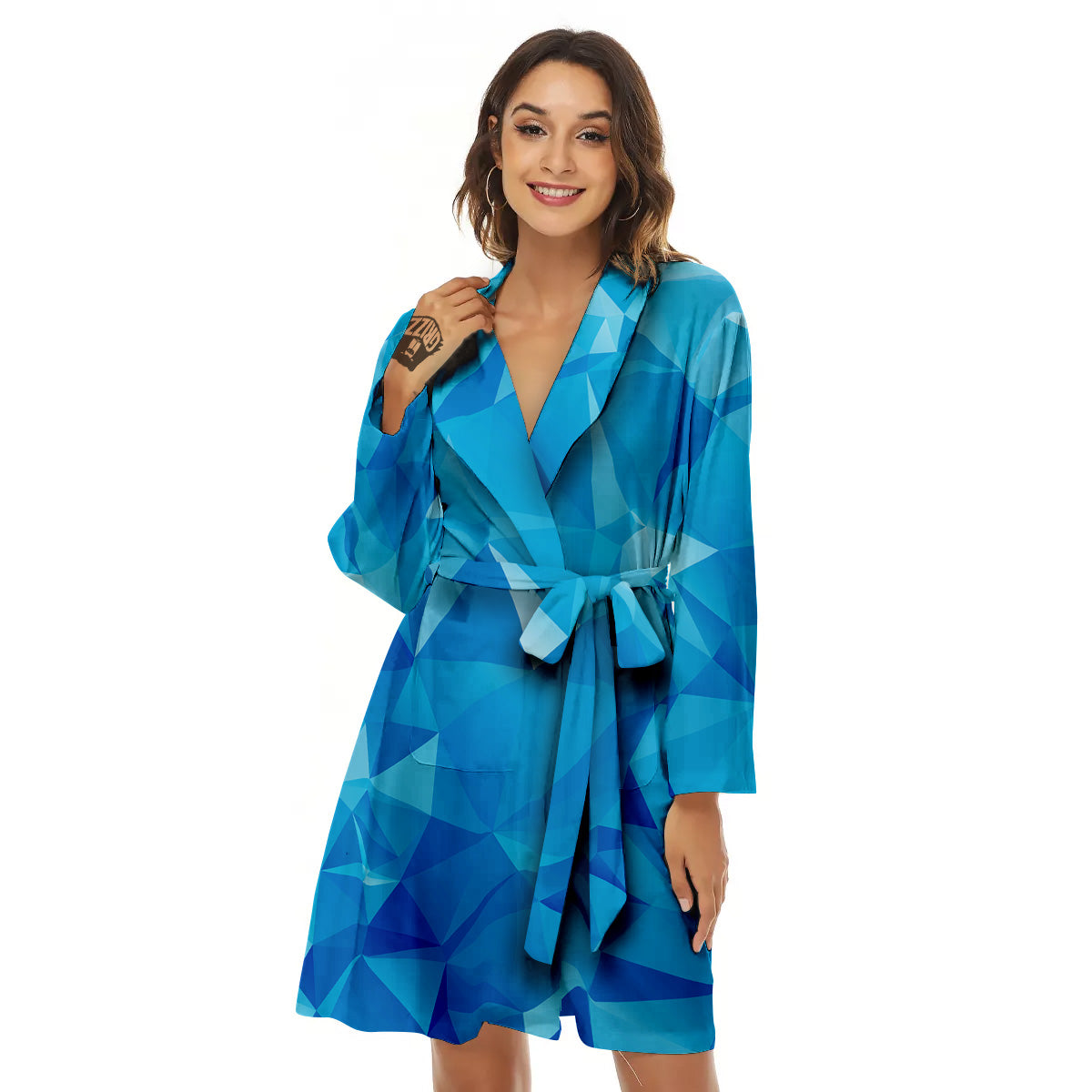 Geometric Blue Polygonal Print Women's Robe-grizzshop