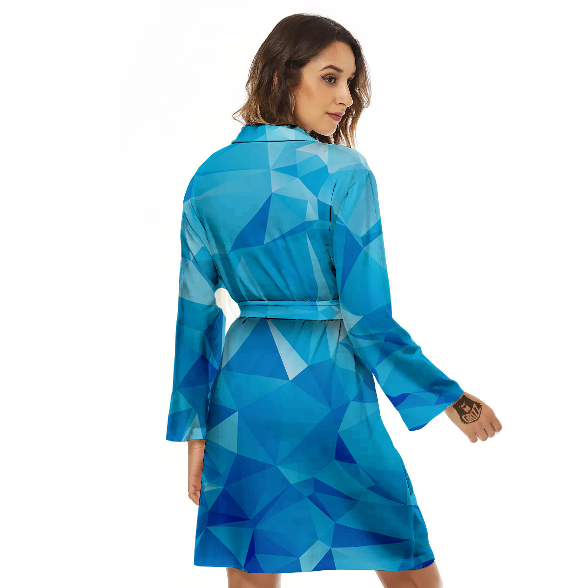 Geometric Blue Polygonal Print Women's Robe-grizzshop