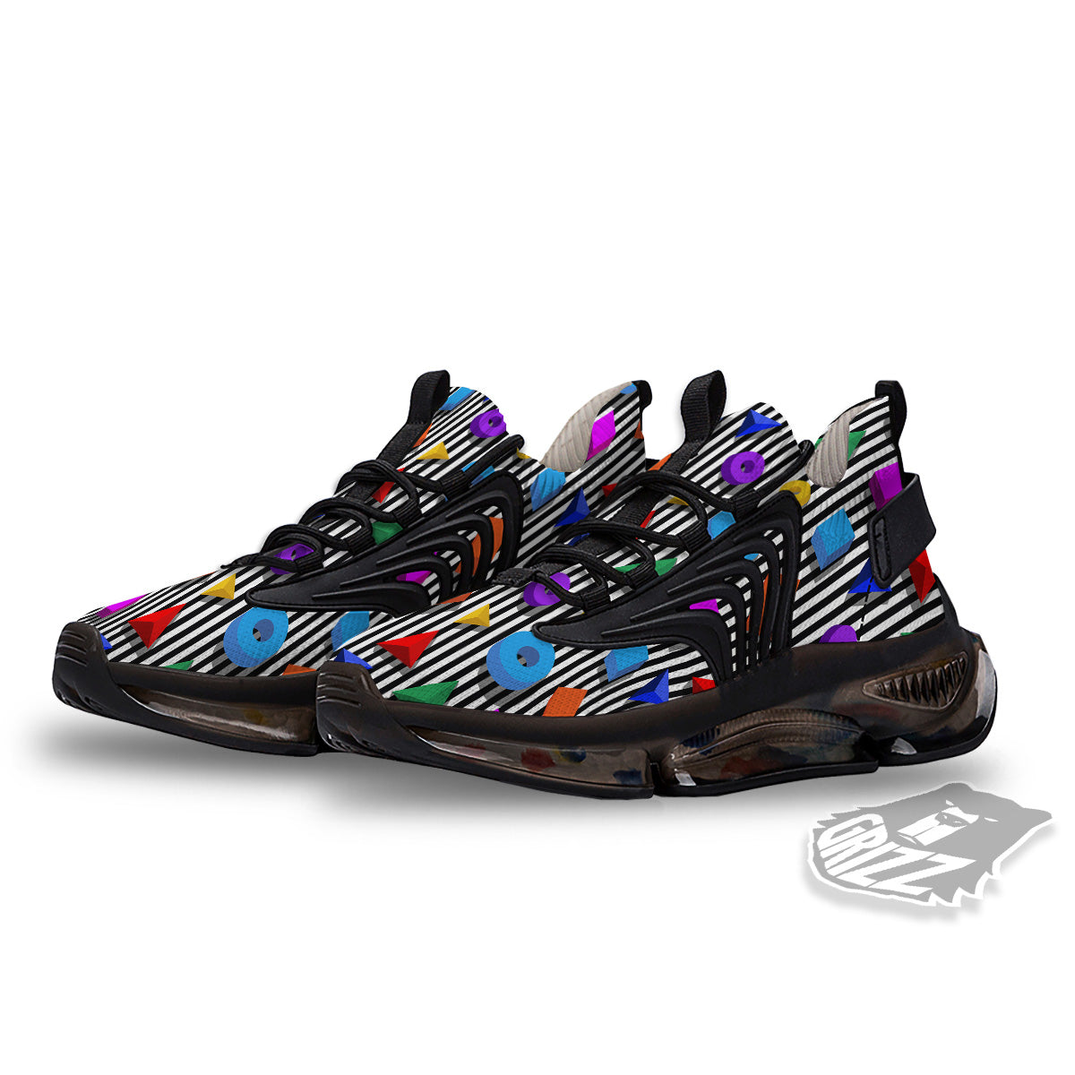 Geometric Colorful Striped Print Pattern Black Gym Shoes-grizzshop