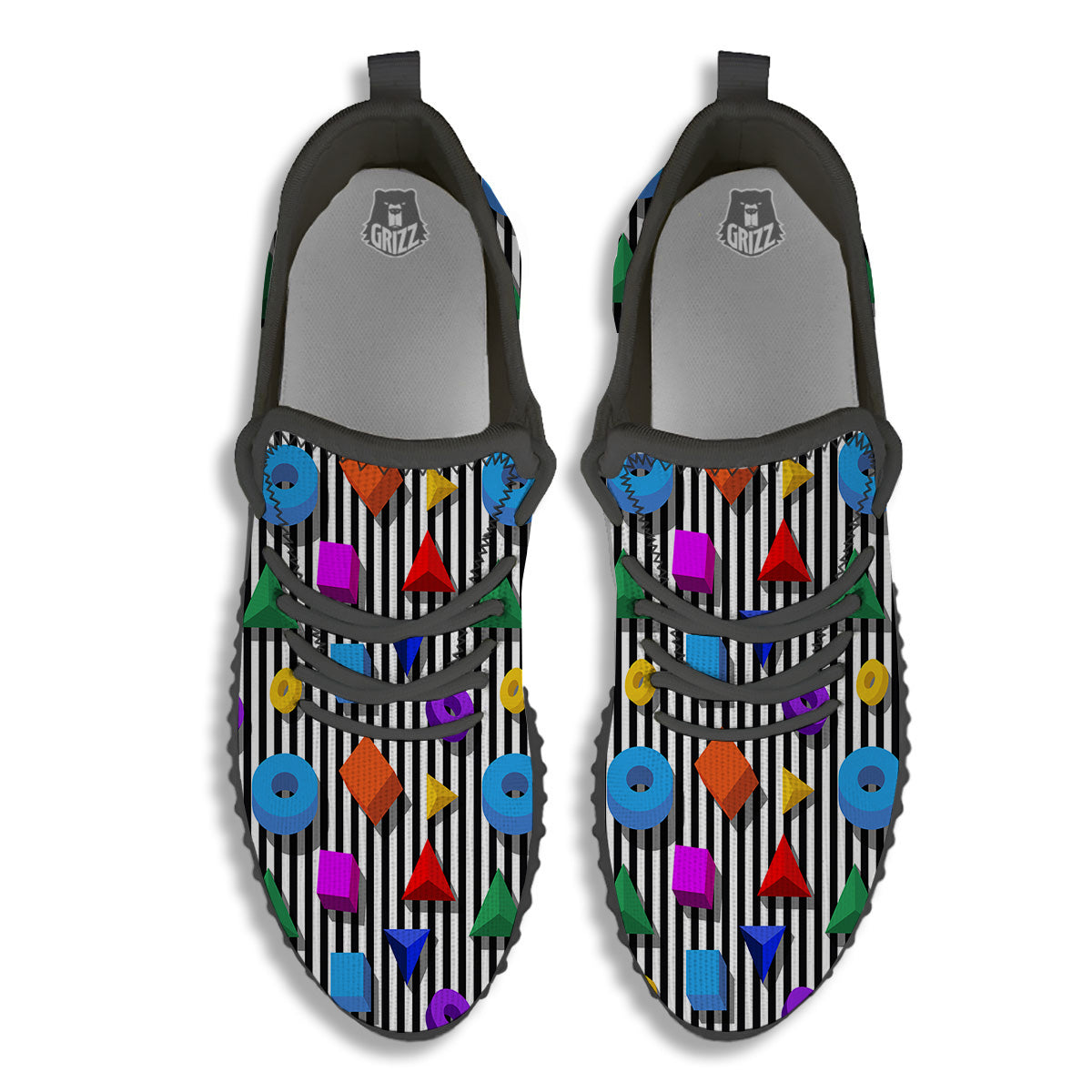 Geometric Colorful Striped Print Pattern Black Walking Shoes-grizzshop