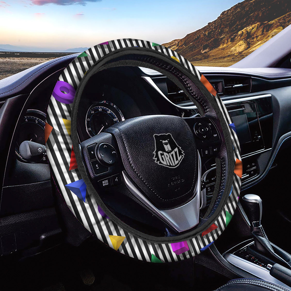 Geometric Colorful Striped Print Pattern Car Steering Wheel Cover-grizzshop