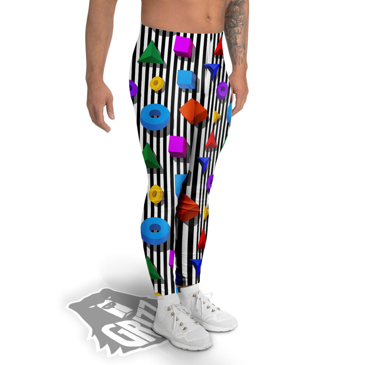 Geometric Colorful Striped Print Pattern Men's Leggings-grizzshop