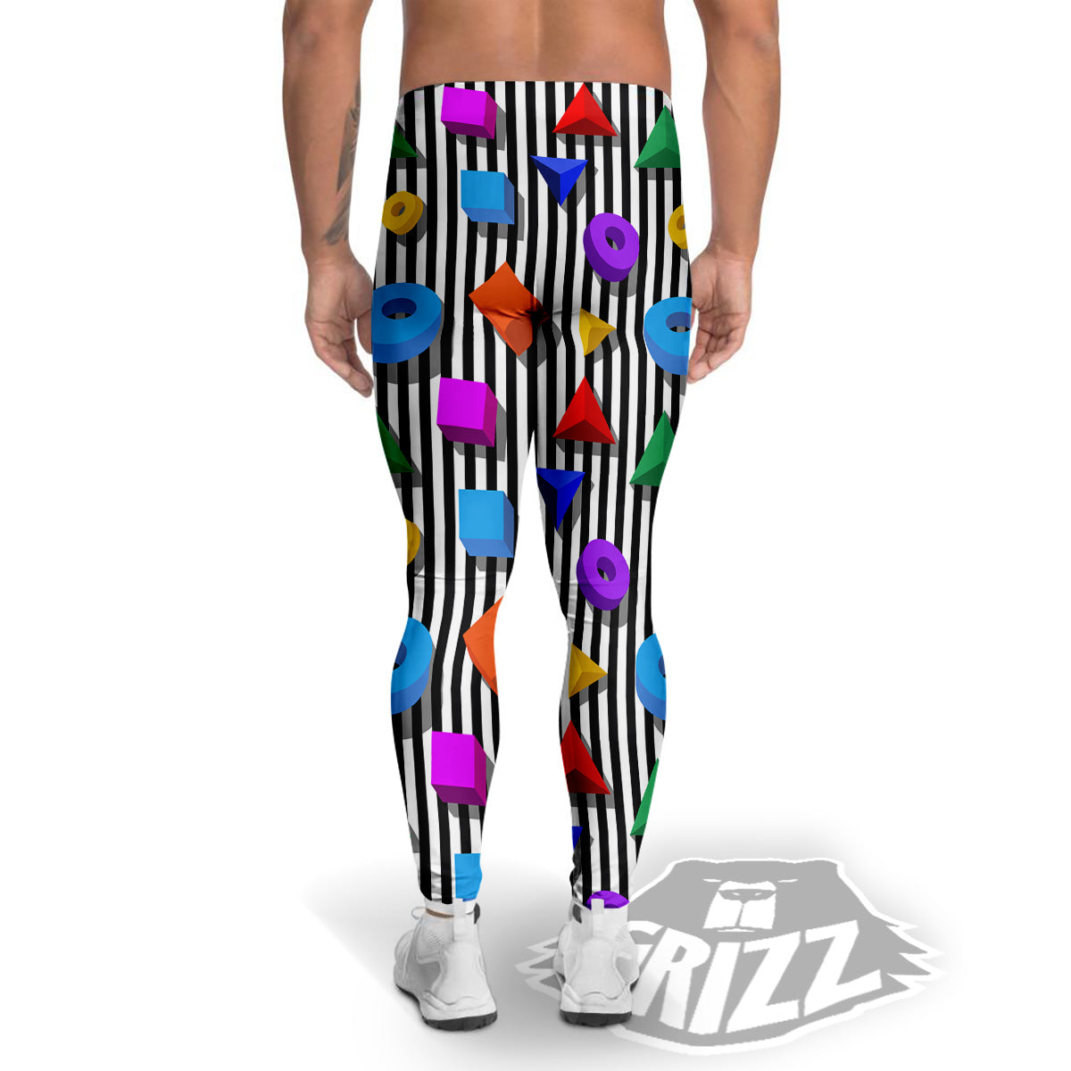 Geometric Colorful Striped Print Pattern Men's Leggings-grizzshop