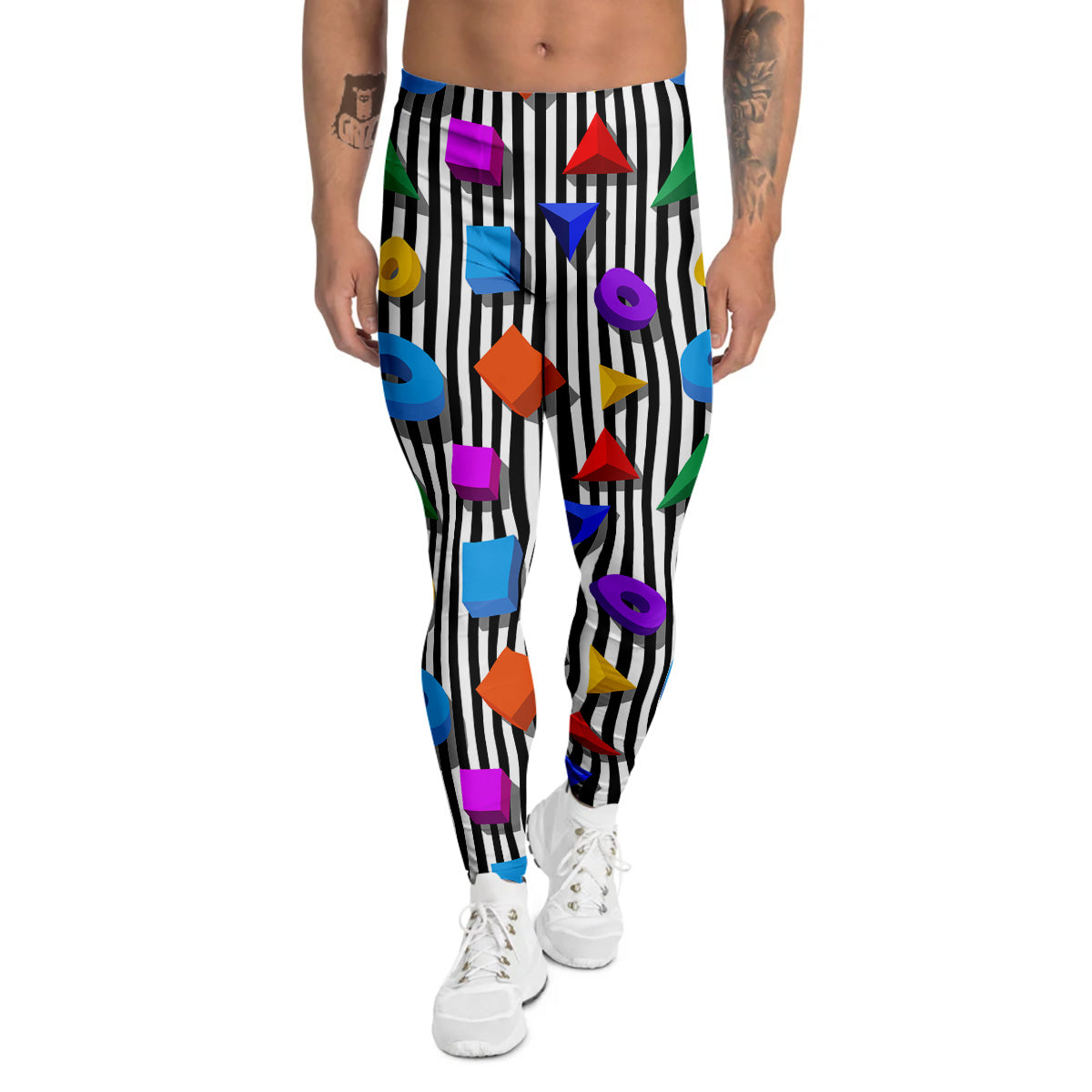 Geometric Colorful Striped Print Pattern Men's Leggings-grizzshop