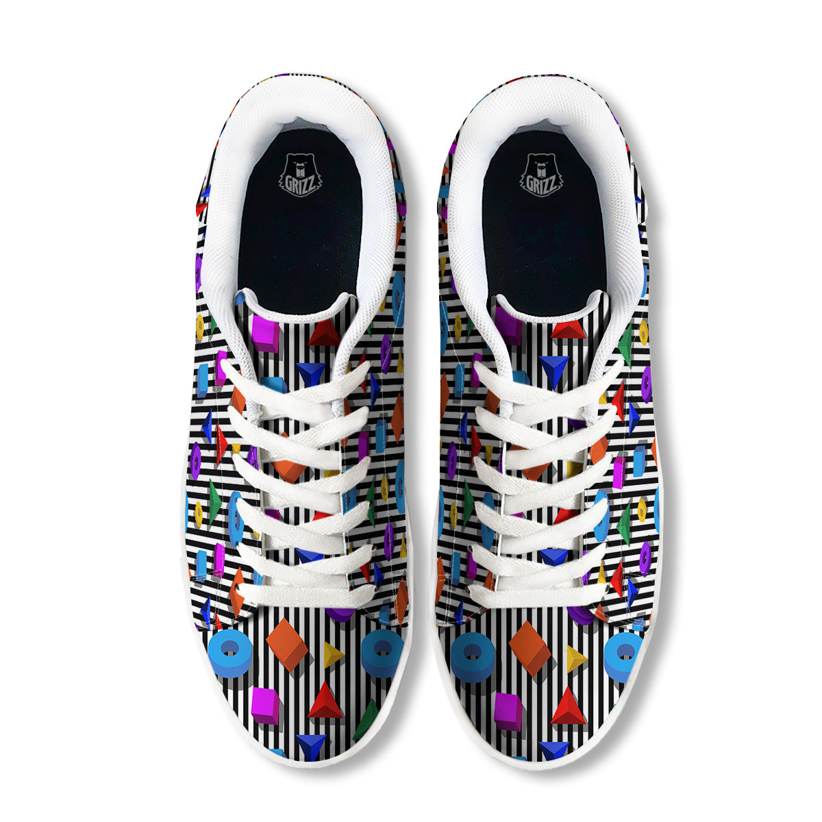 Geometric Colorful Striped Print Pattern White Low Top Sneakers-grizzshop