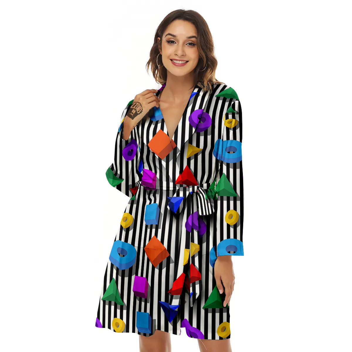 Geometric Colorful Striped Print Pattern Women's Robe-grizzshop