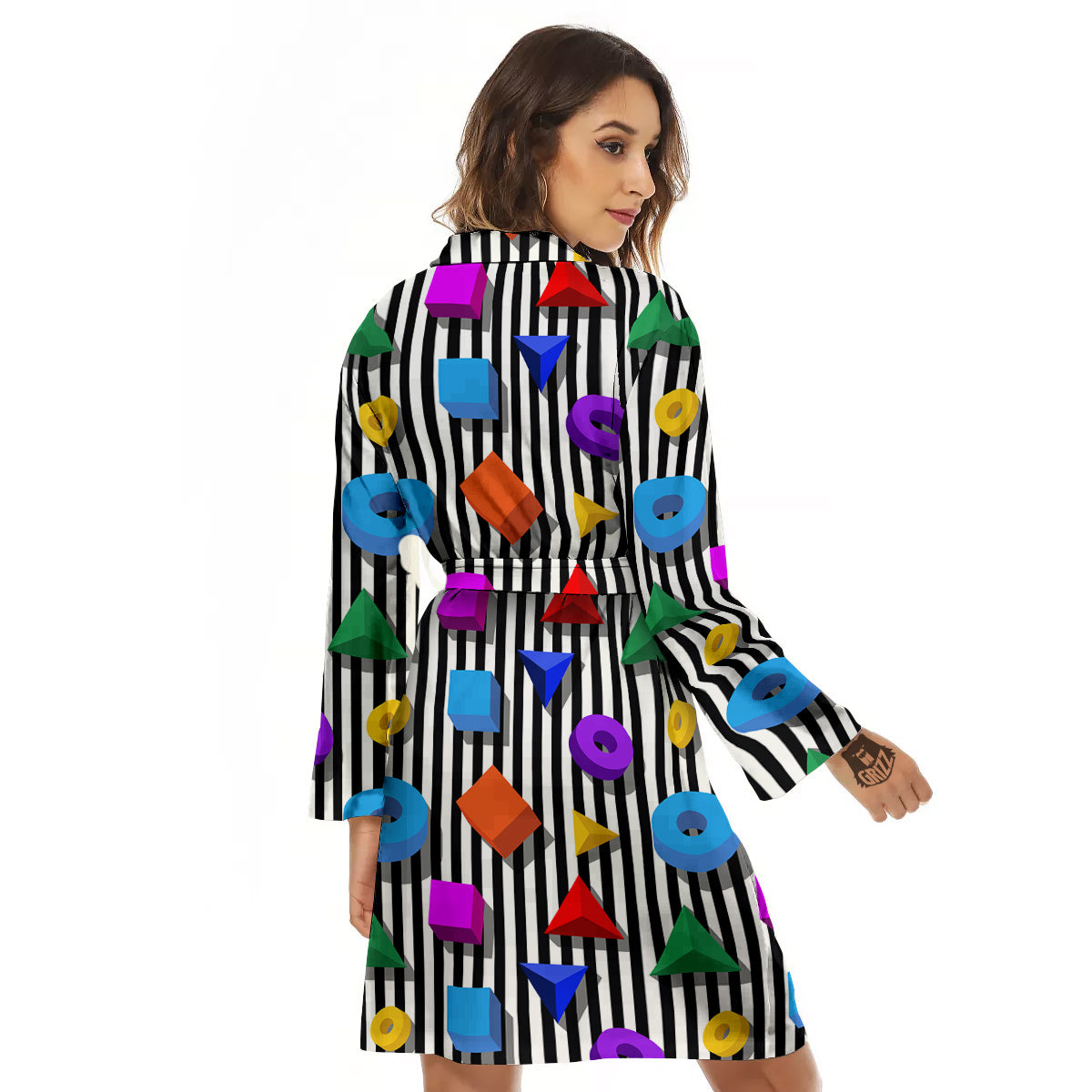 Geometric Colorful Striped Print Pattern Women's Robe-grizzshop