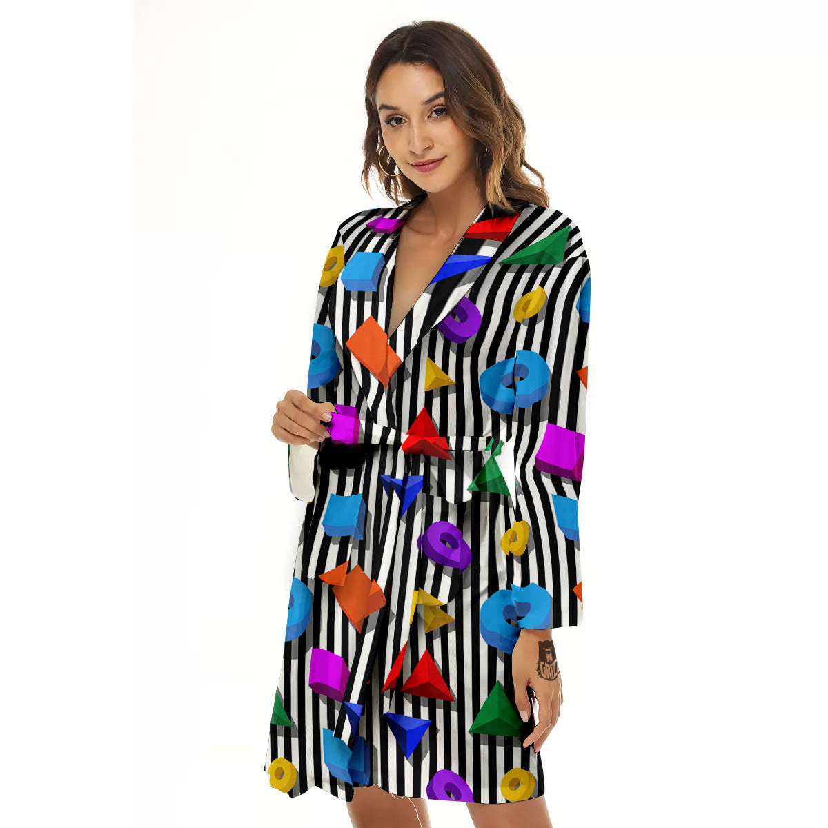 Geometric Colorful Striped Print Pattern Women's Robe-grizzshop
