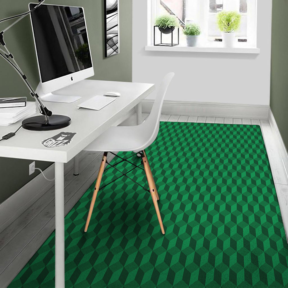 Geometric Cube Dark Green Print Pattern Floor Mat-grizzshop