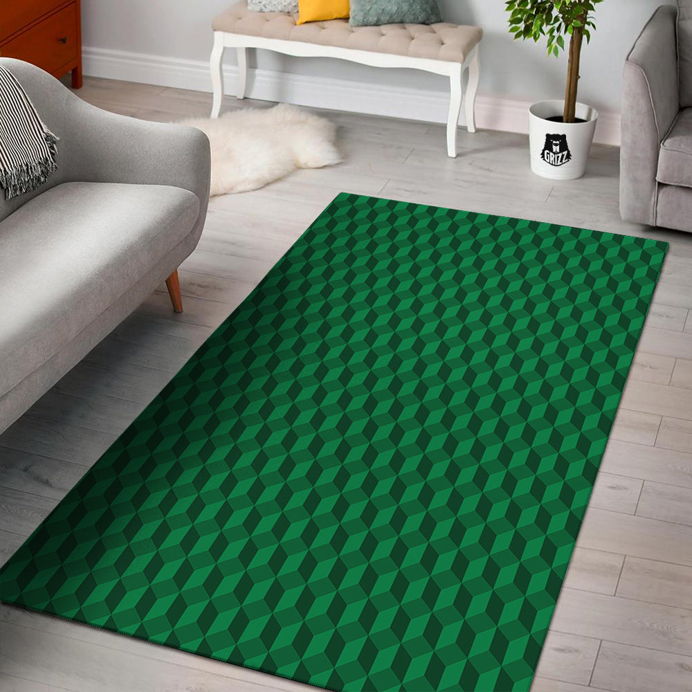 Geometric Cube Dark Green Print Pattern Floor Mat-grizzshop