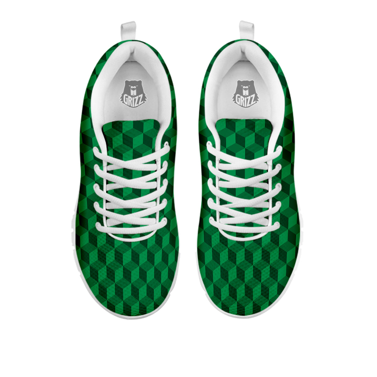 Geometric Cube Dark Green Print Pattern White Sneaker-grizzshop