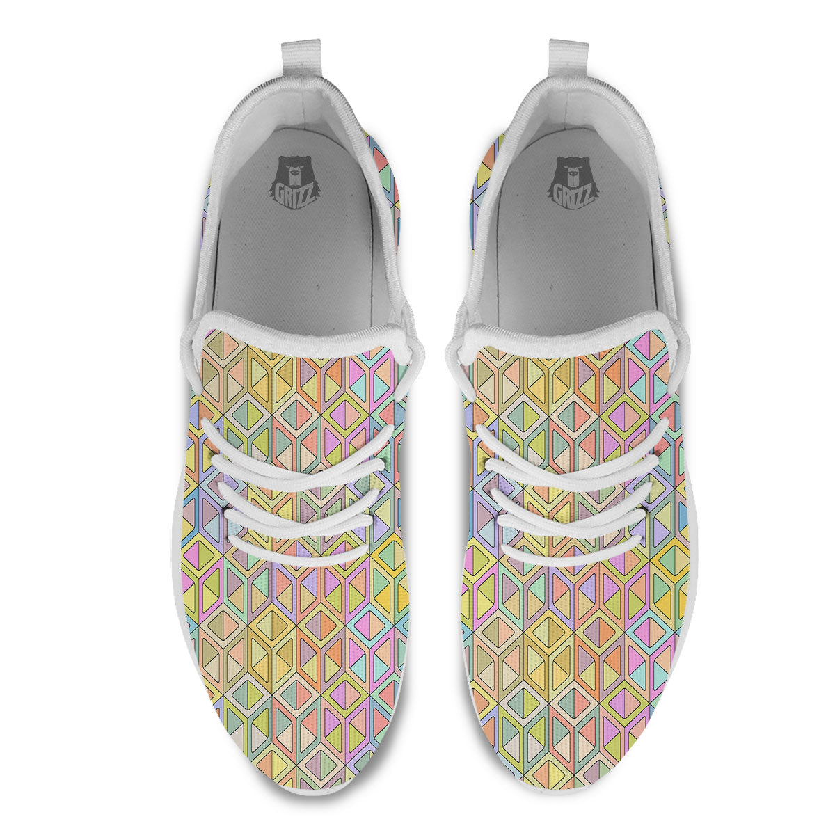 Geometric Cubic Pastel Print White Athletic Shoes-grizzshop