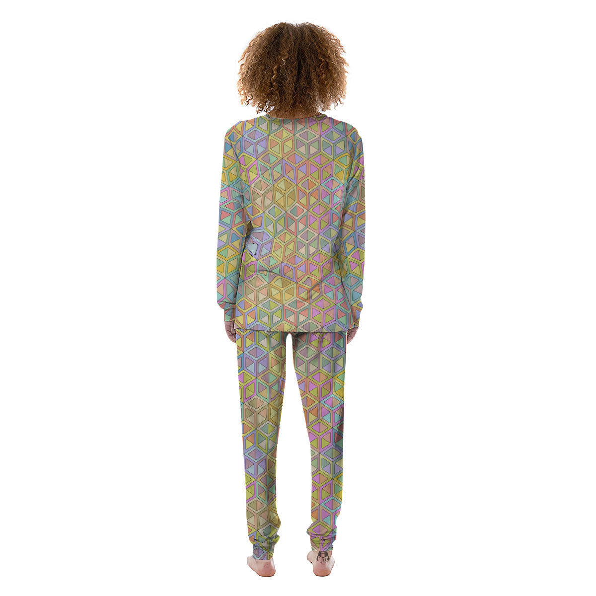 Geometric Cubic Pastel Print Women's Pajamas-grizzshop