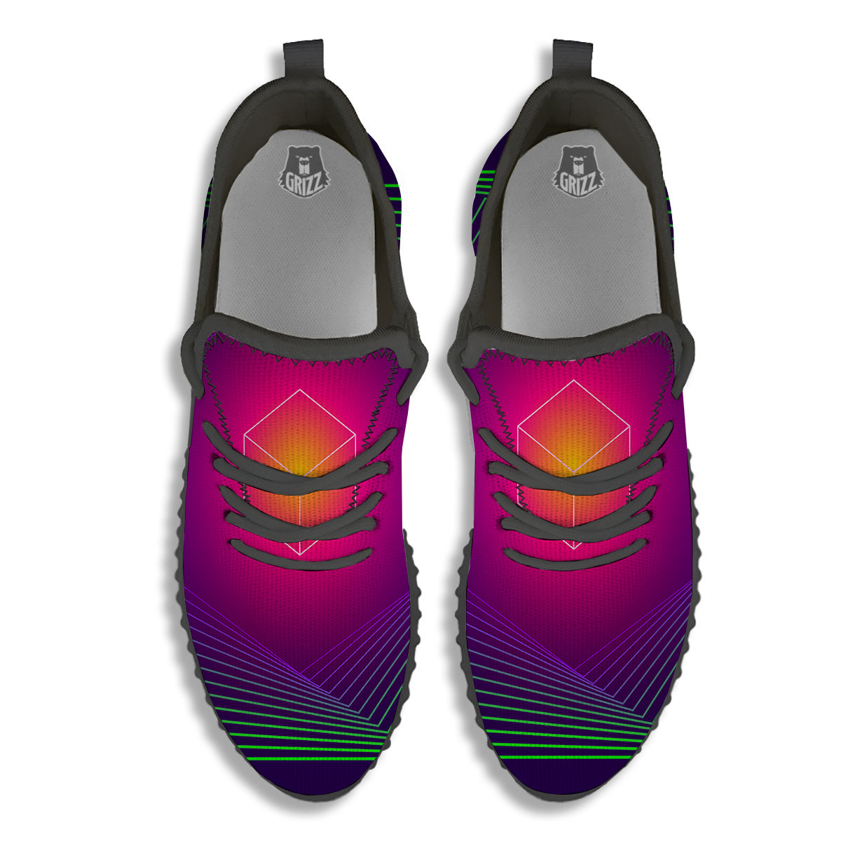 Geometric EDM Colorful Print Black Walking Shoes-grizzshop