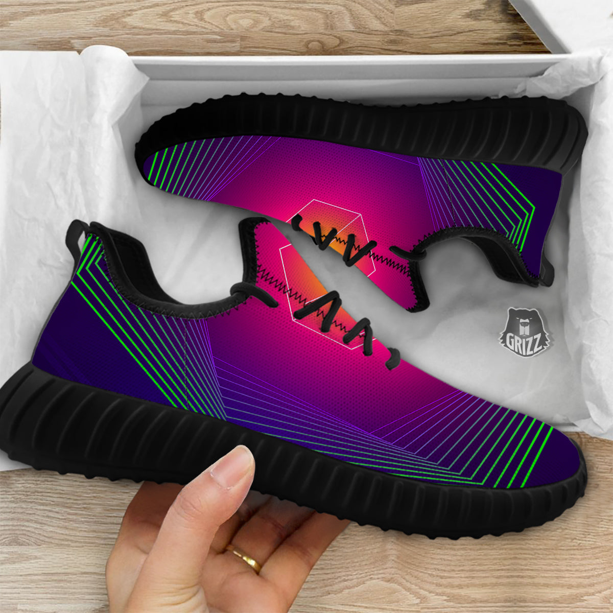 Geometric EDM Colorful Print Black Walking Shoes-grizzshop