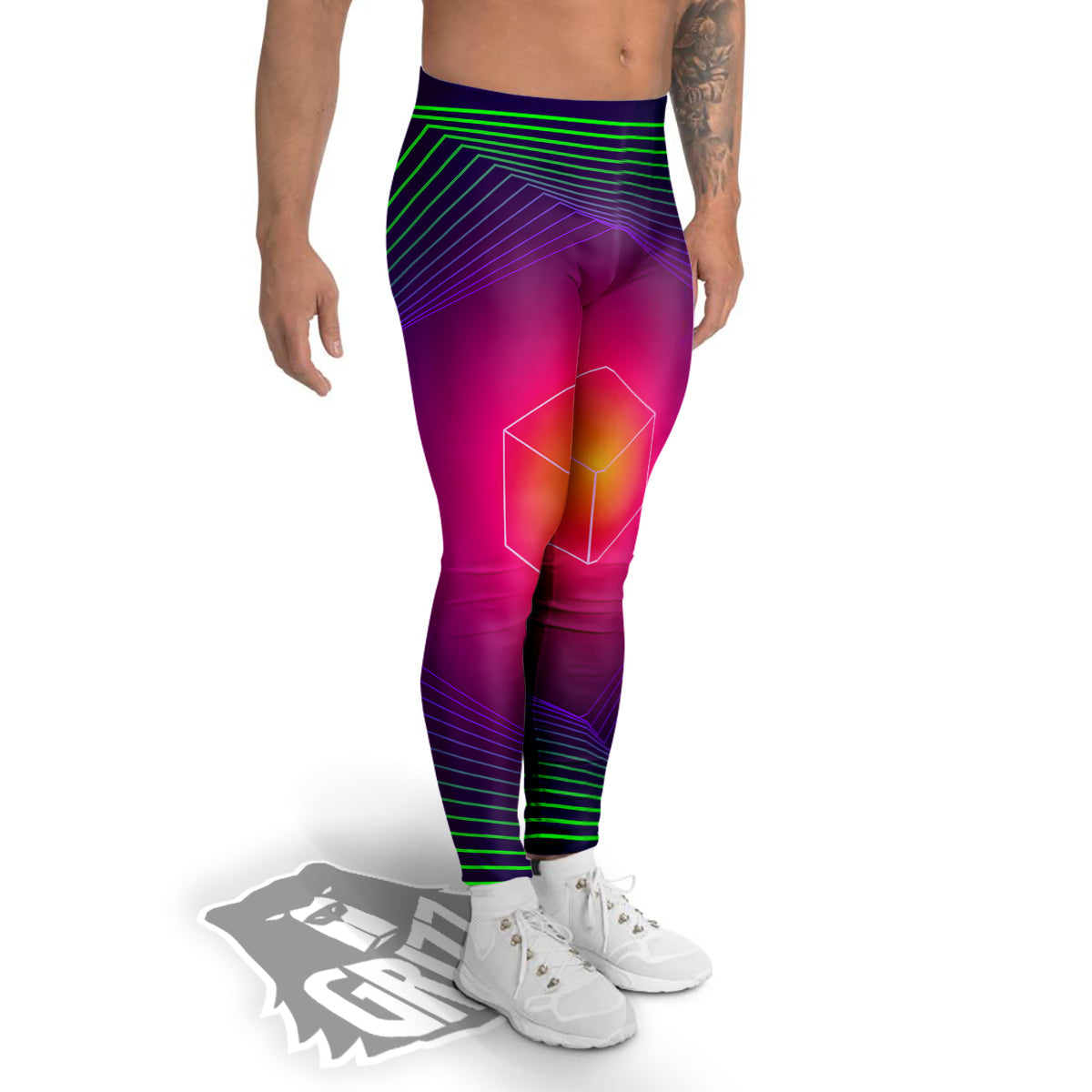 Geometric EDM Colorful Print Men's Leggings-grizzshop