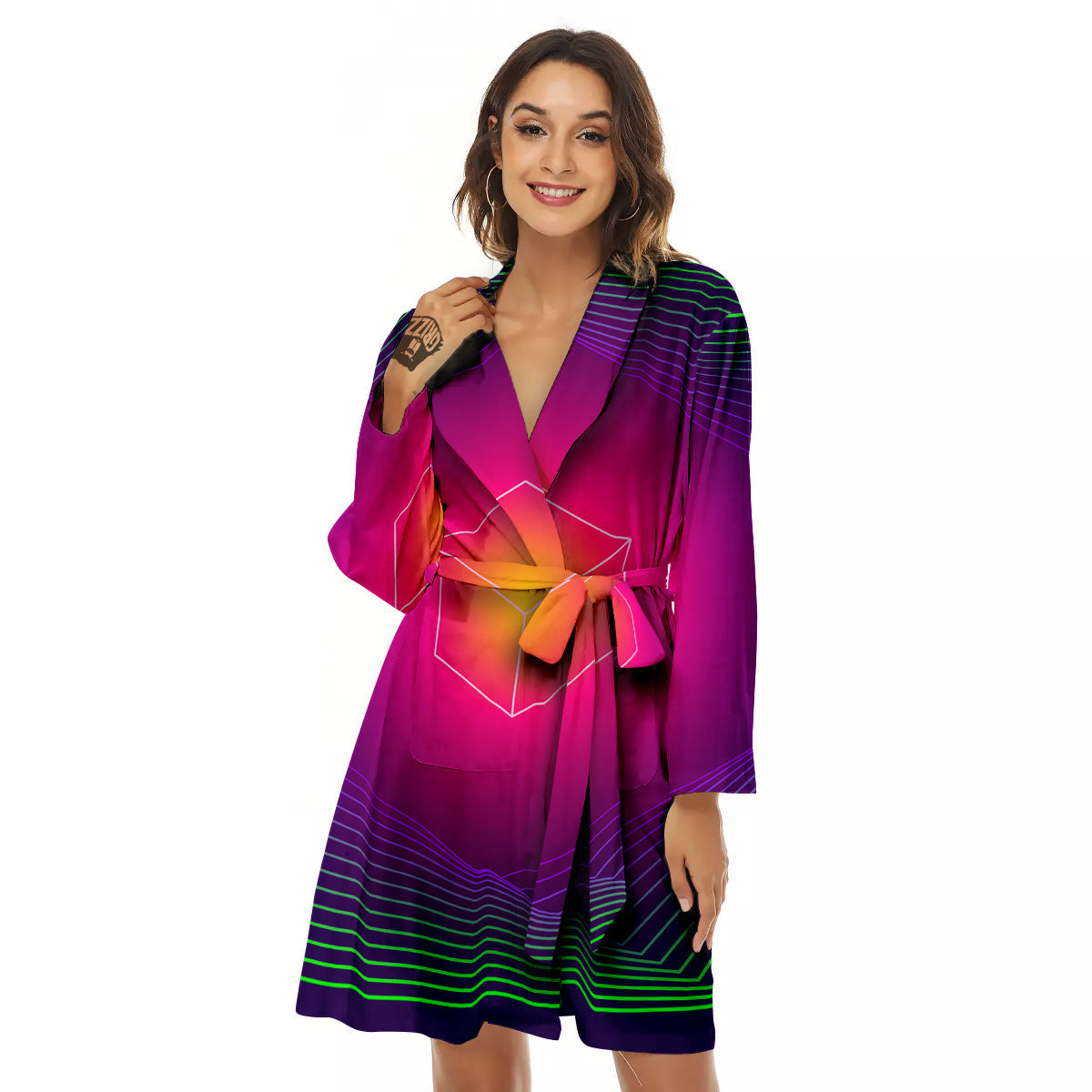 Geometric EDM Colorful Print Women's Robe-grizzshop