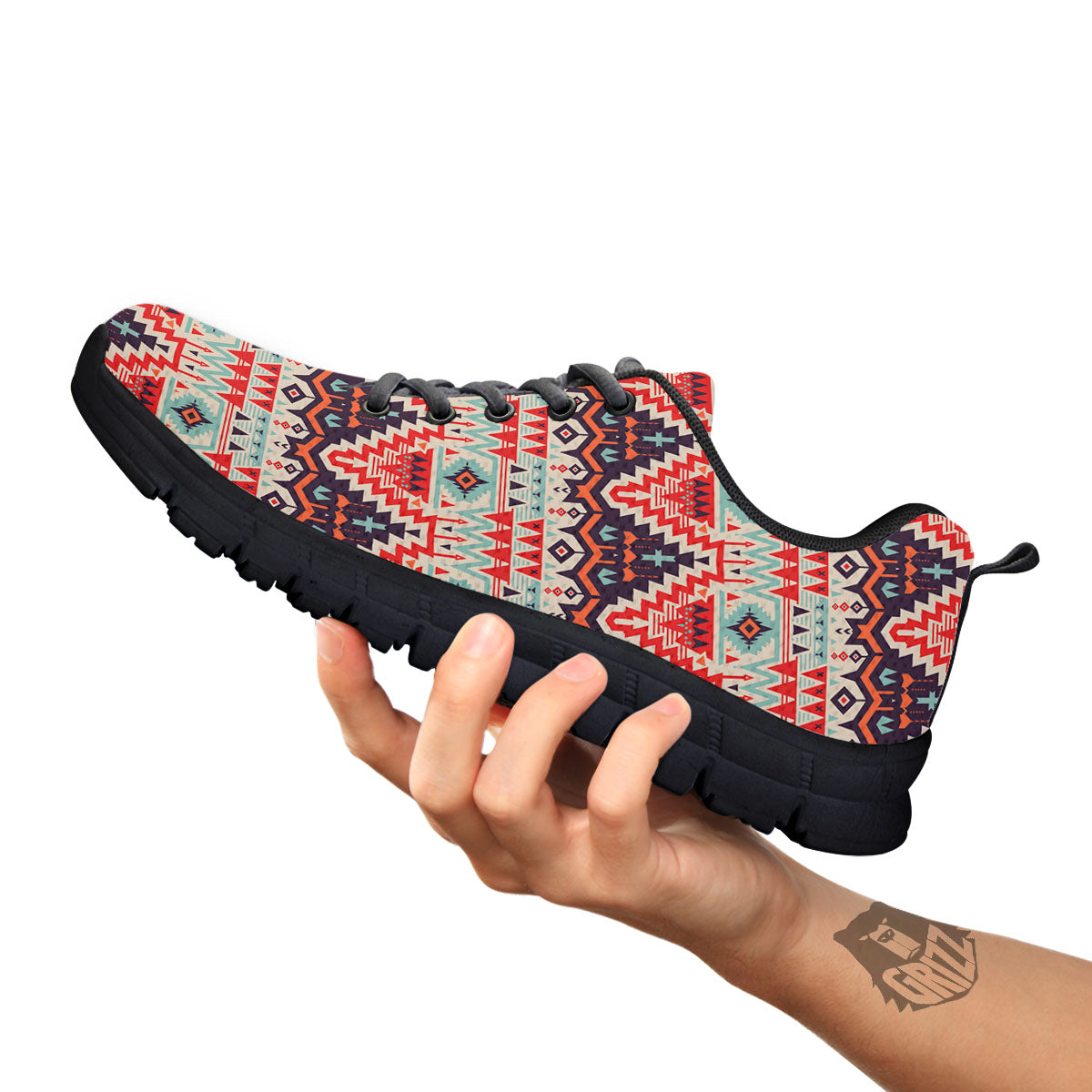 Geometric Ethnic Aztec Print Pattern Black Sneaker-grizzshop