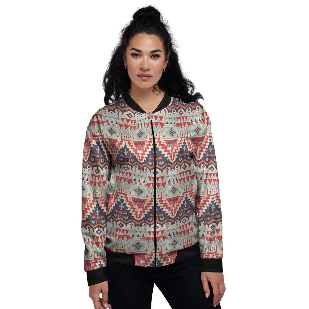 Geometric Ethnic Aztec Print Pattern Women's Bomber Jacket-grizzshop
