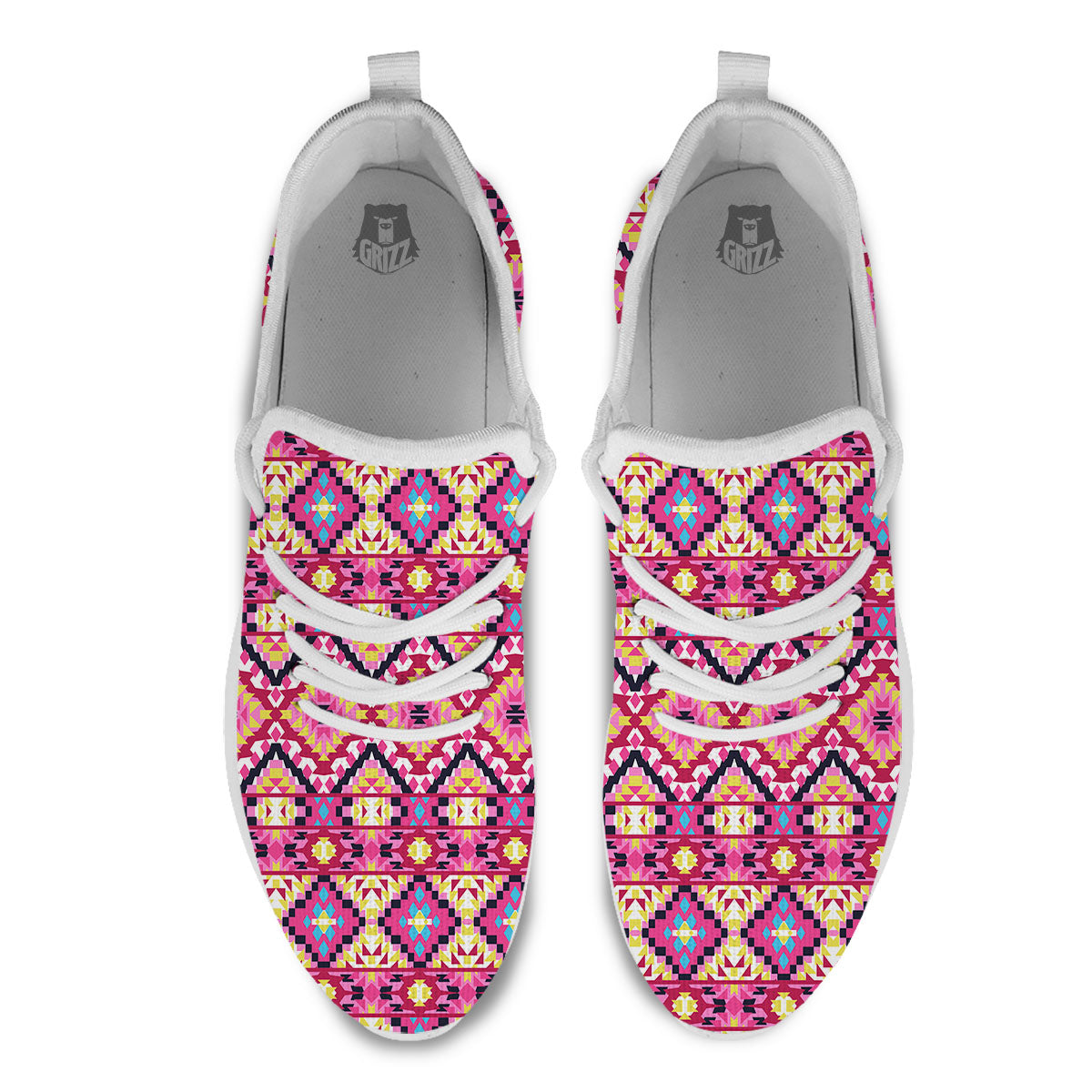 Geometric Ethnic Pink Aztec Print Pattern White Athletic Shoes-grizzshop