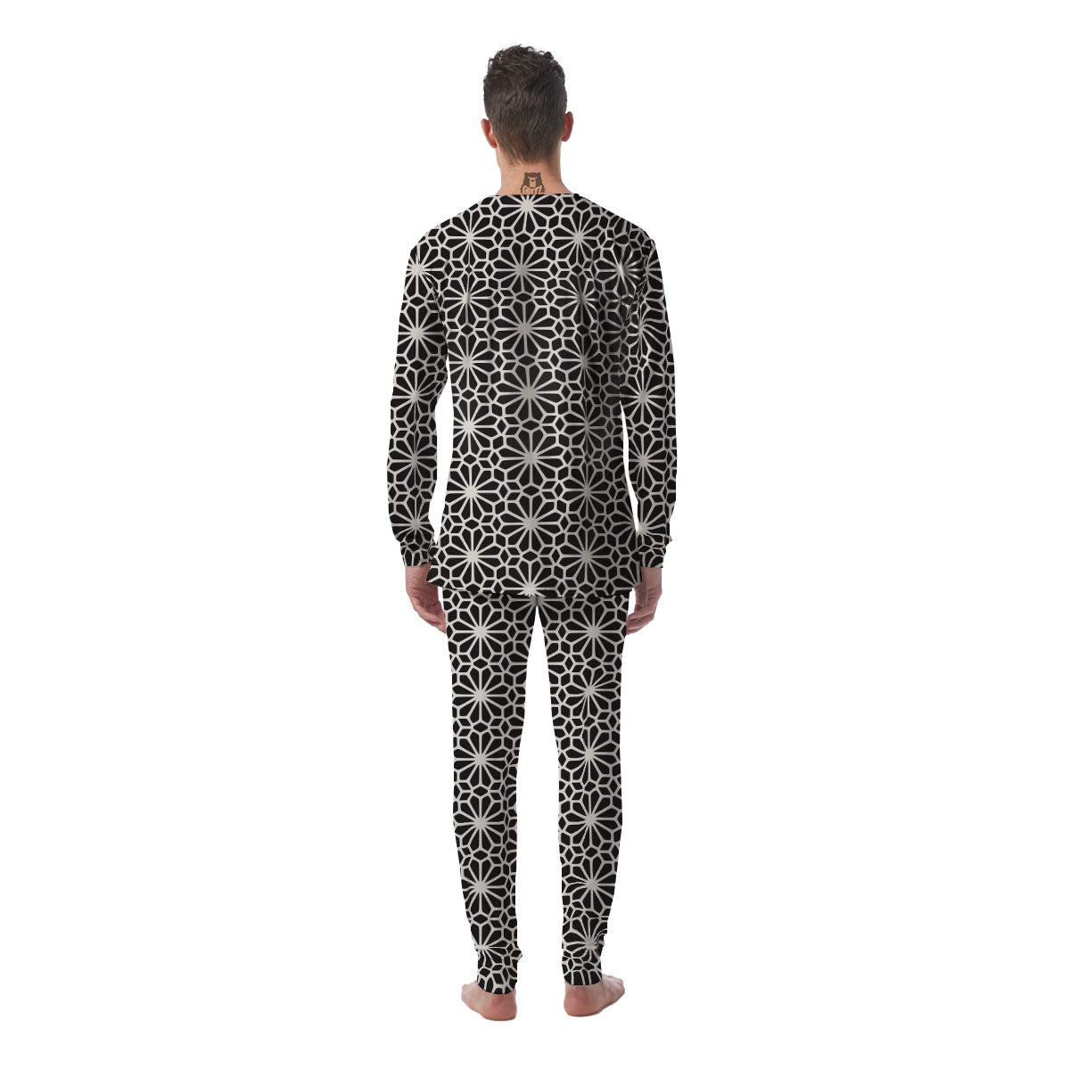 Geometric Floral White And Black Print Men's Pajamas-grizzshop