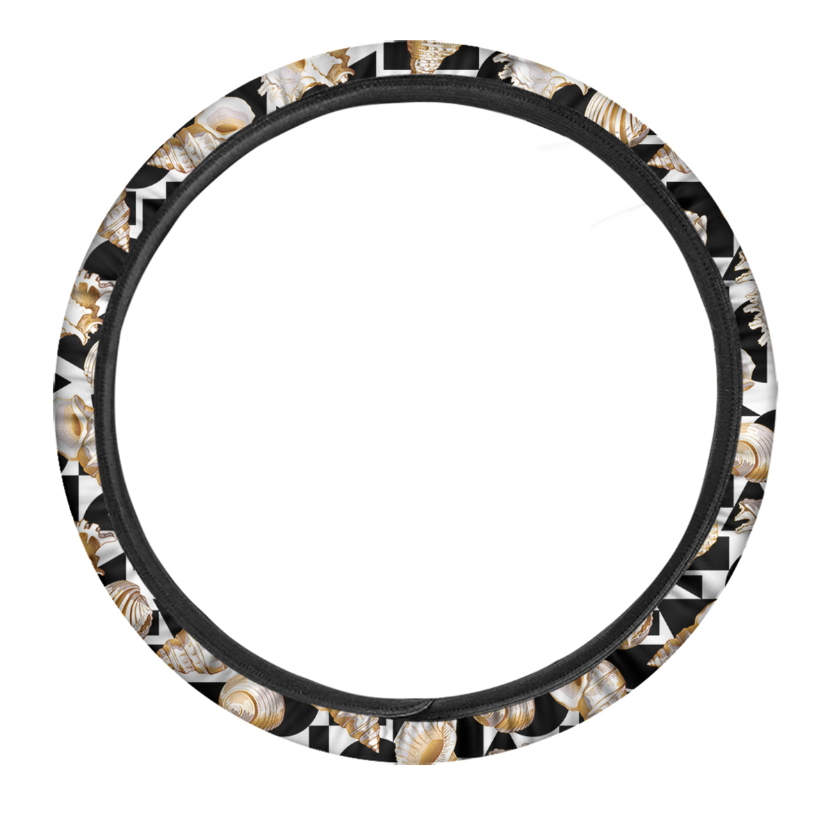 Geometric Gold Sea Shell Print Pattern Car Steering Wheel Cover-grizzshop