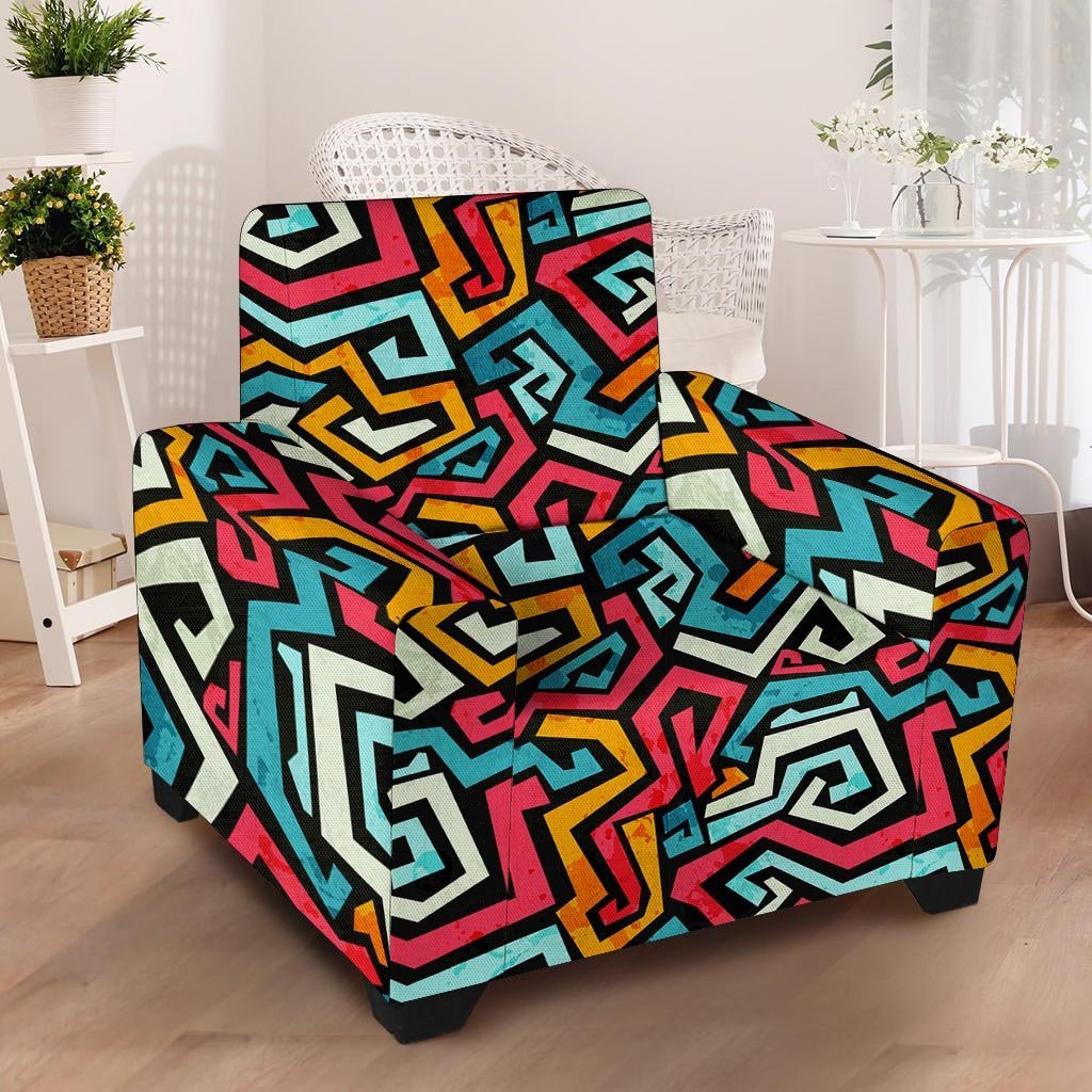 Geometric Graffiti Psychedelic Armchair Cover-grizzshop