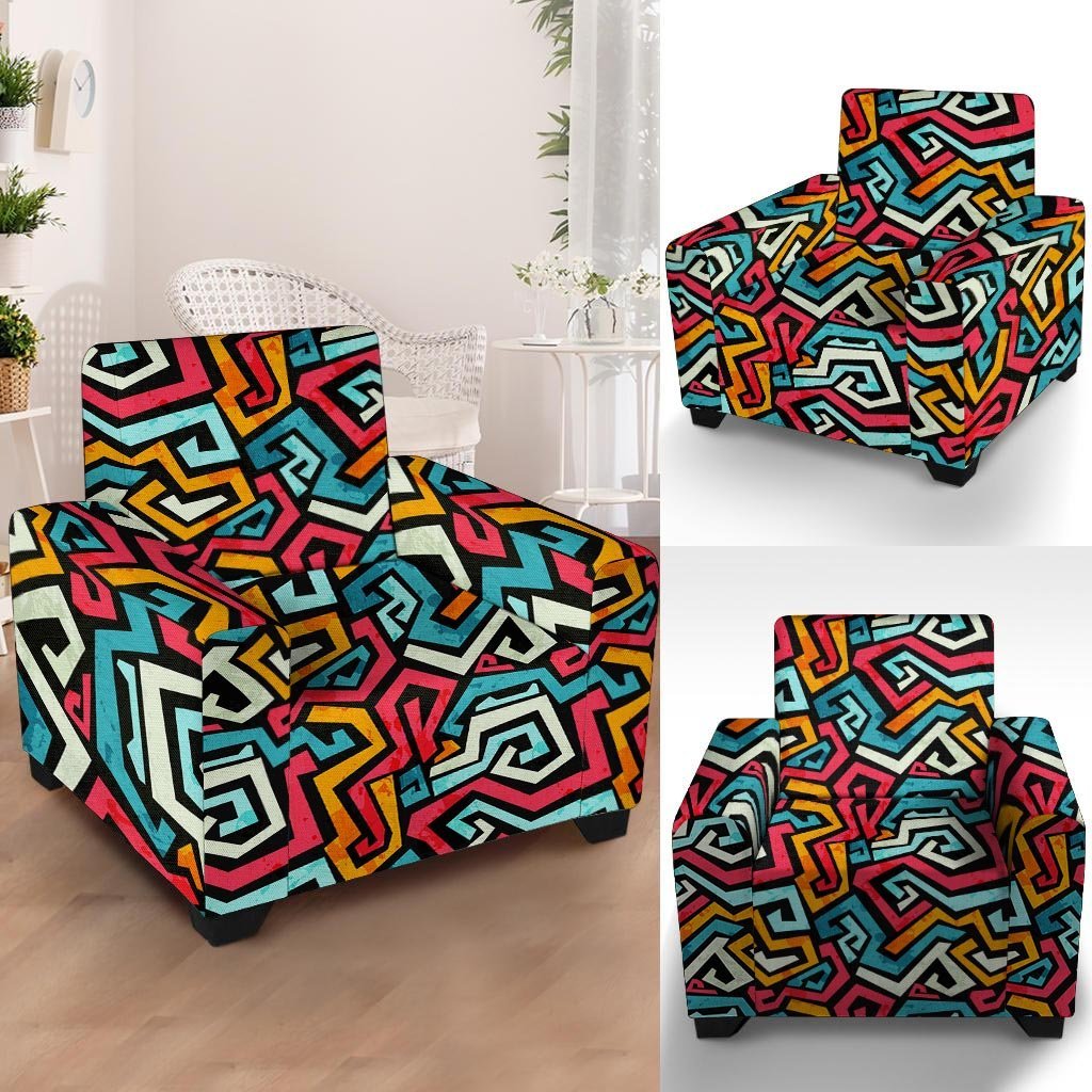 Geometric Graffiti Psychedelic Armchair Cover-grizzshop