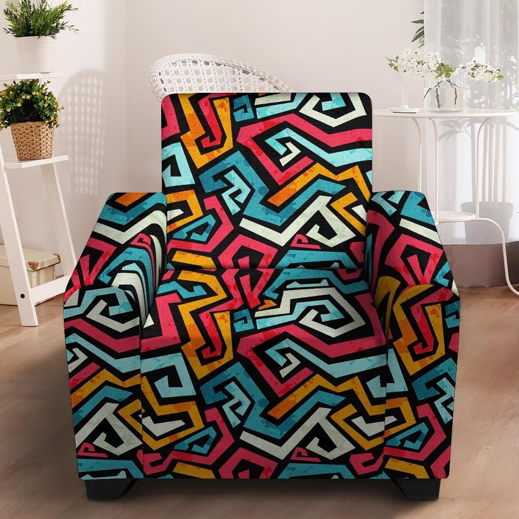 Geometric Graffiti Psychedelic Armchair Cover-grizzshop