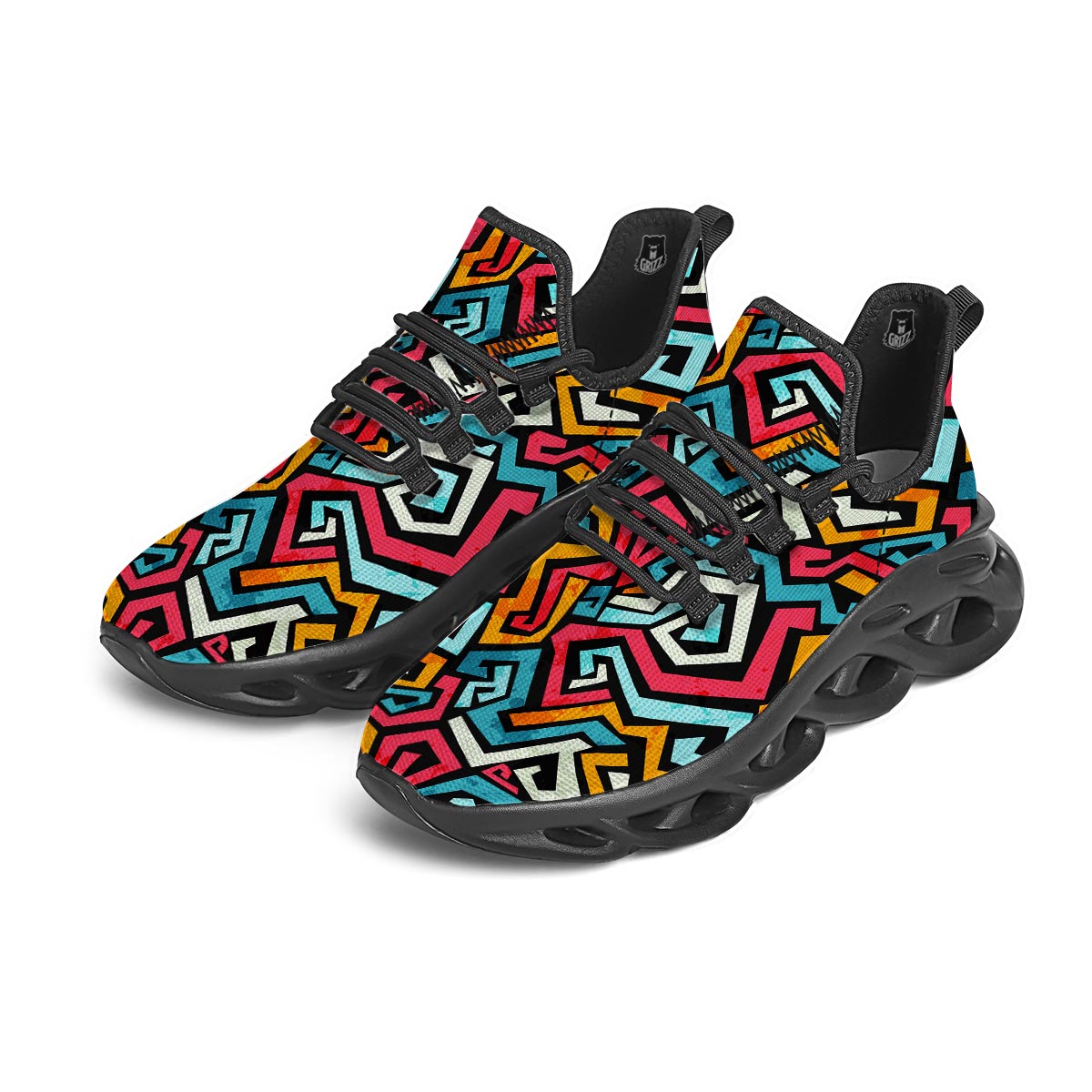 Geometric Graffiti Psychedelic Black Running Shoes-grizzshop