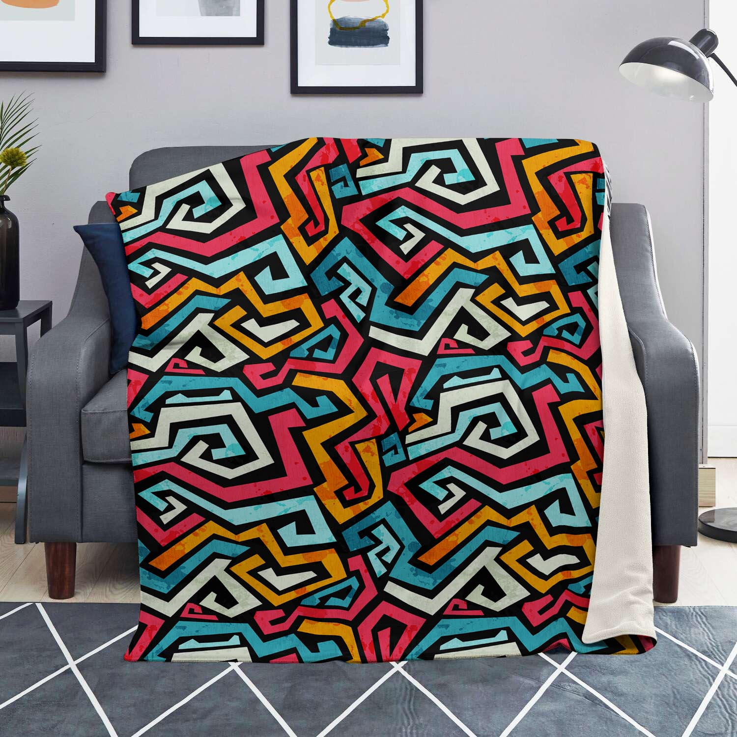 Geometric Graffiti Psychedelic Blanket-grizzshop