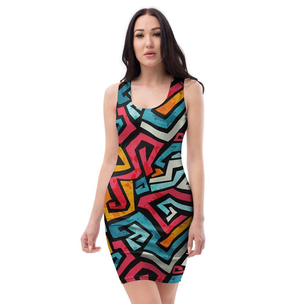 Geometric Graffiti Psychedelic Bodycon Dress-grizzshop