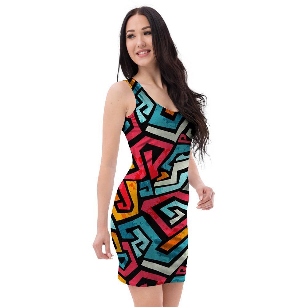 Geometric Graffiti Psychedelic Bodycon Dress-grizzshop