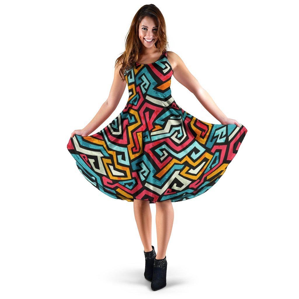 Geometric Graffiti Psychedelic Dress-grizzshop