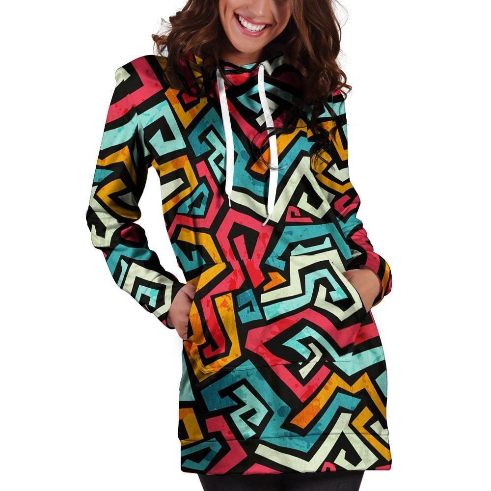 Geometric Graffiti Psychedelic Hoodie Dress-grizzshop