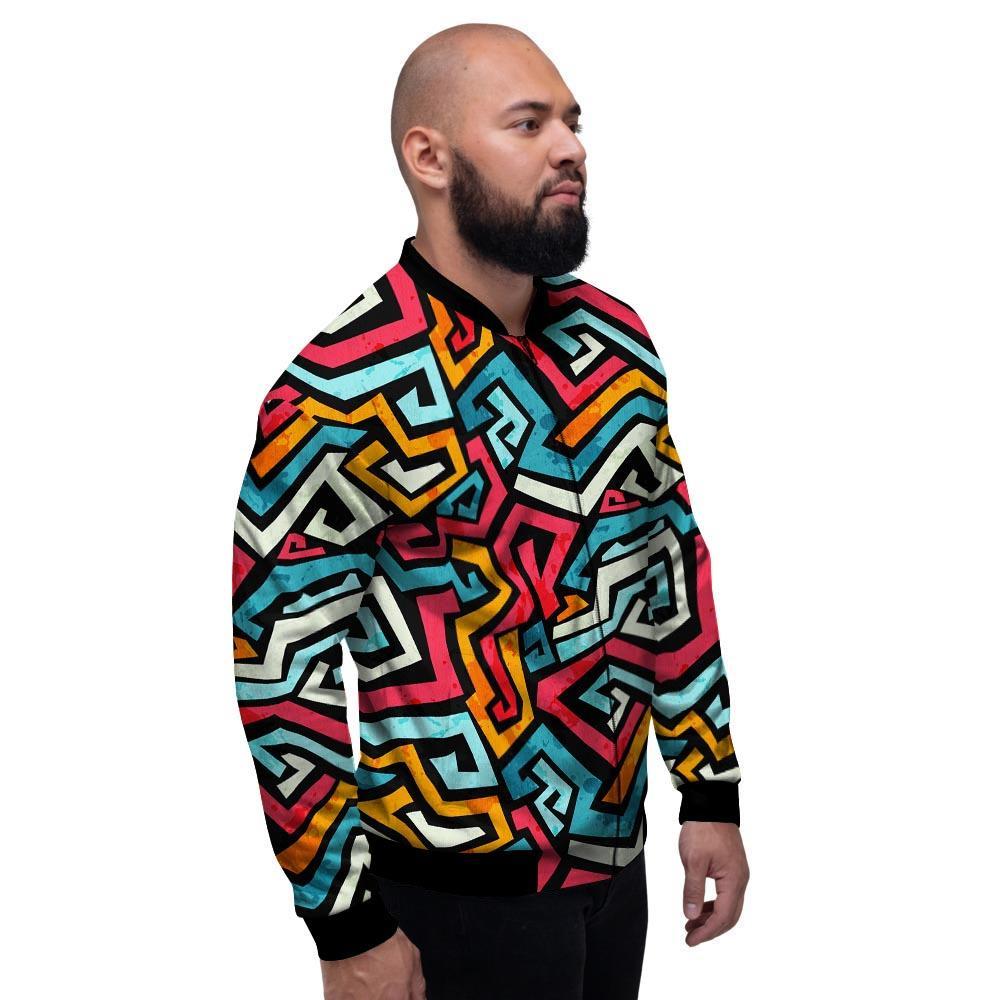 Geometric Graffiti Psychedelic Men's Bomber Jacket-grizzshop