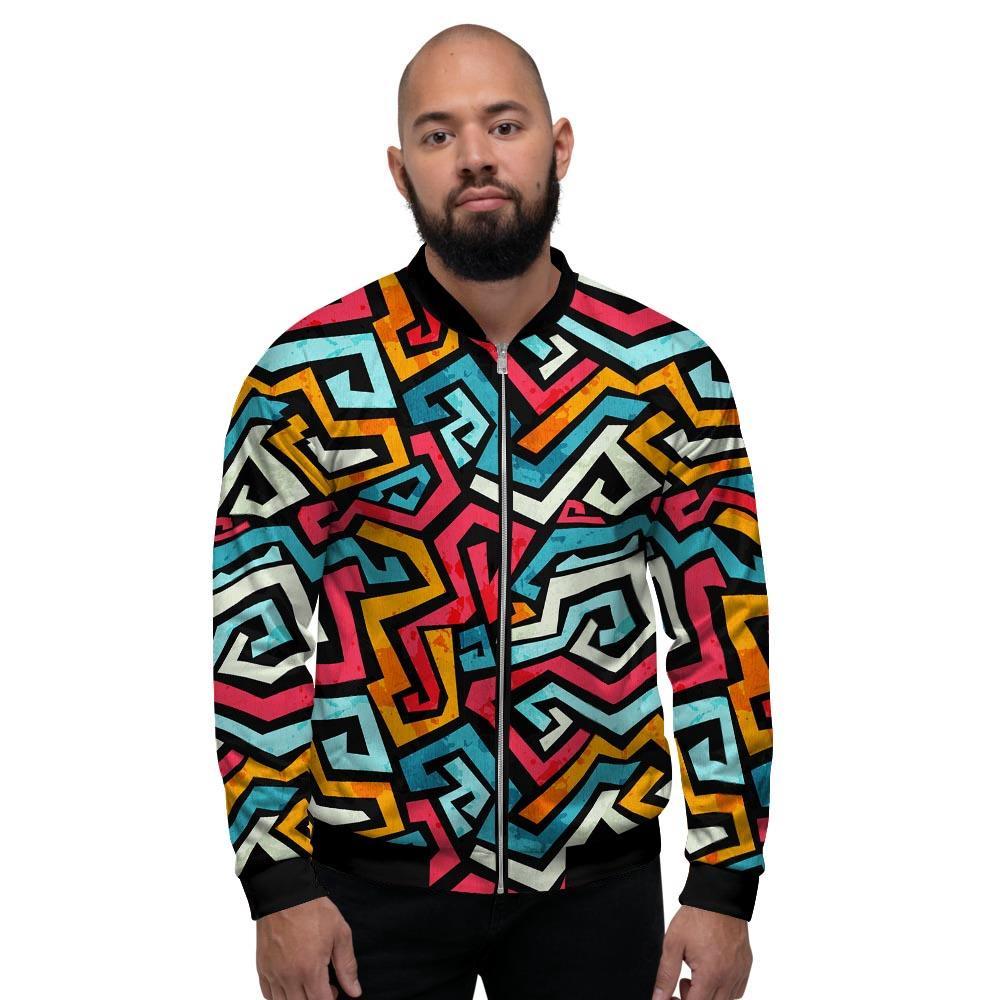 Geometric Graffiti Psychedelic Men's Bomber Jacket-grizzshop