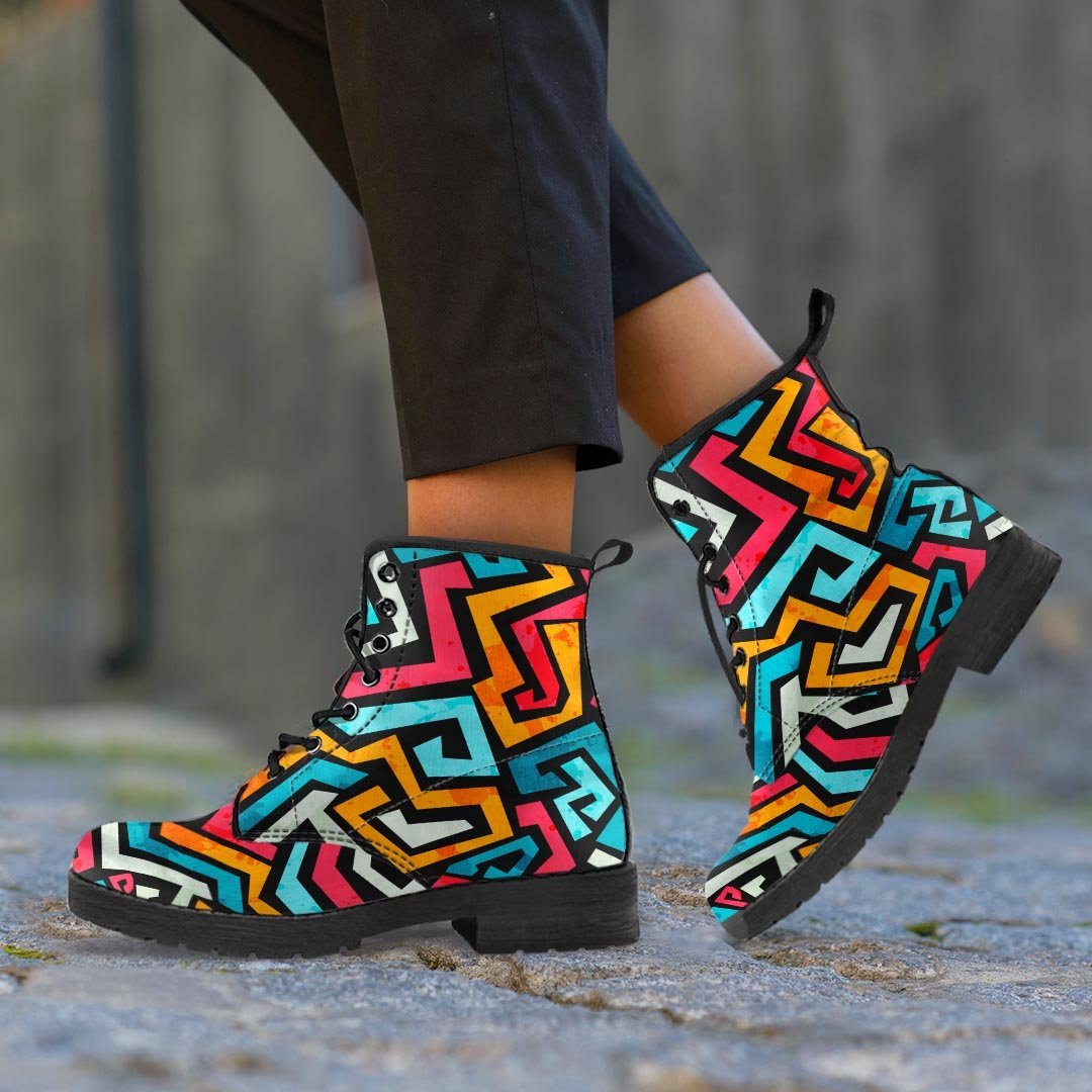 Geometric Graffiti Psychedelic Men's Boots-grizzshop