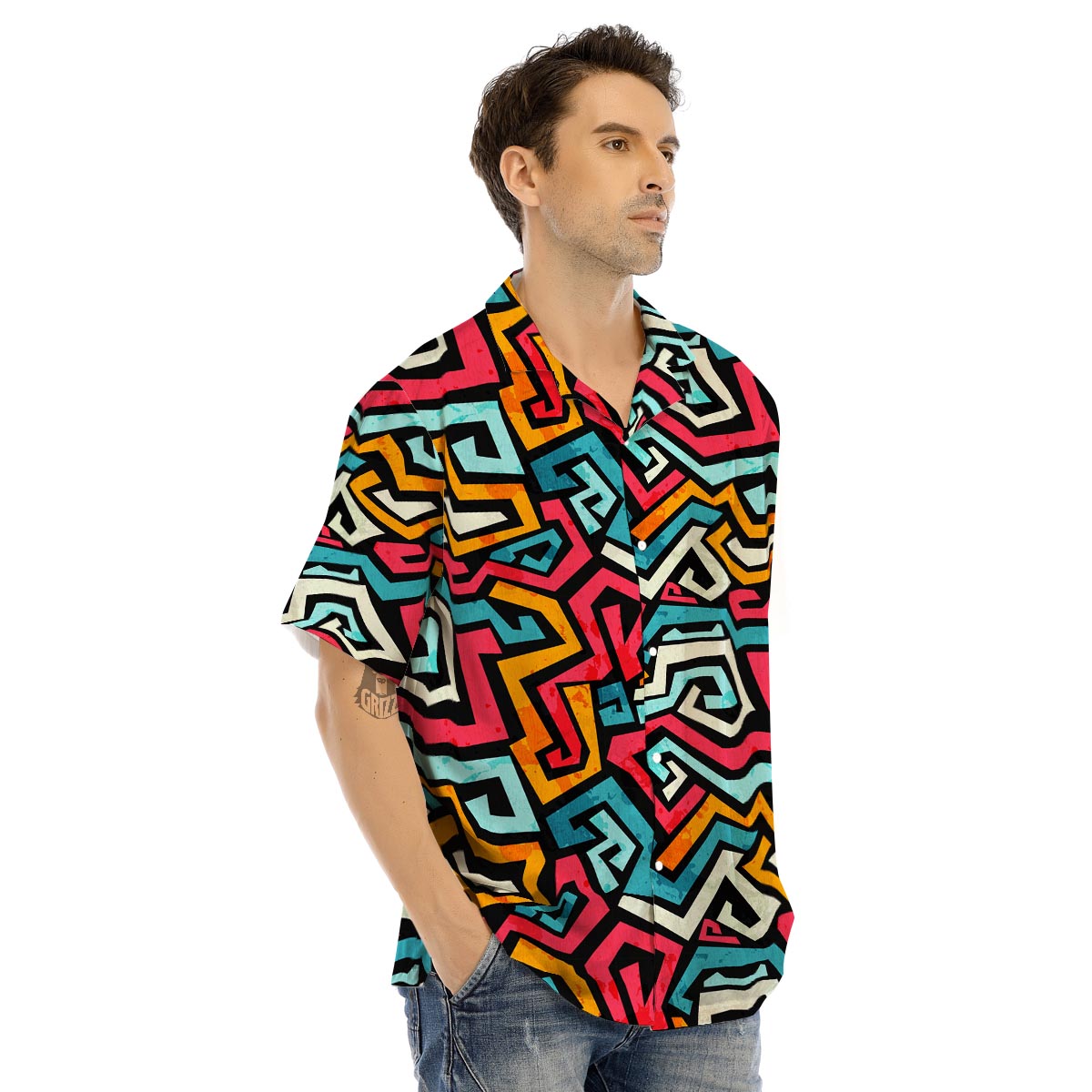 Geometric Graffiti Psychedelic Men’s Hawaiian Shirt-grizzshop