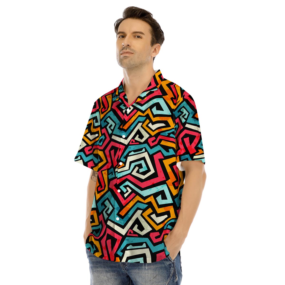 Geometric Graffiti Psychedelic Men’s Hawaiian Shirt-grizzshop